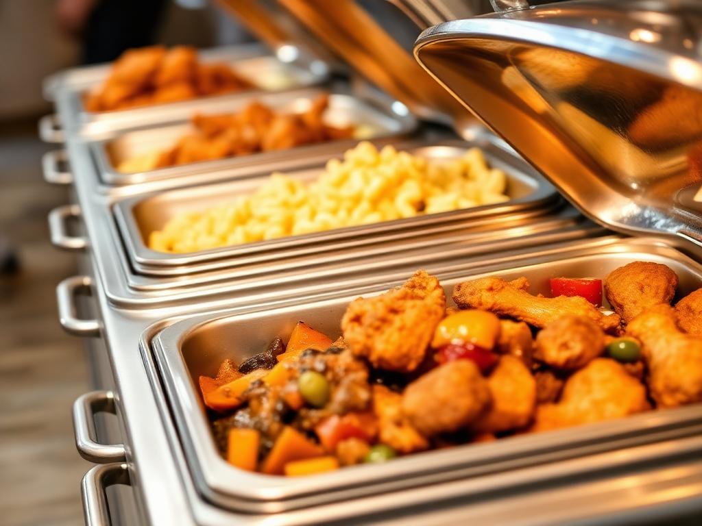 Catering buffet line with soul food